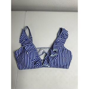 Bohemian Striped Ruffle Swimming Top Size XL Bleu White Marine